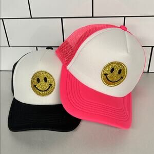 NWT Lot Of 2 Boutique Brand Smiley Face Adjustable Snap Back Baseball Caps OS